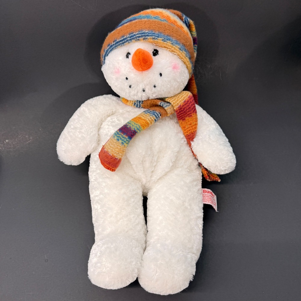 Russ Berrie Bundles Snowman Plush 14 Inch White Striped Hat Scarf Vintage 22688
